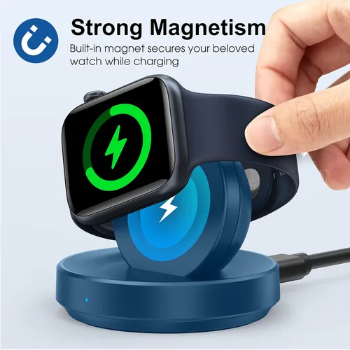 Vista 3 de ZAPOGO - Andamio de carga magnético portátil para Apple Watch, soporte de reloj inalámbrico de carga rápida con cable de carga, modo de mesita