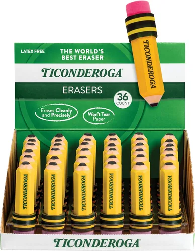 Vista 8 de TICONDEROGA ® Gomas de borrar, en forma de lápiz, amarillo, 3 ct (38953) Amarillo, 0.75" x 2.875", #38953