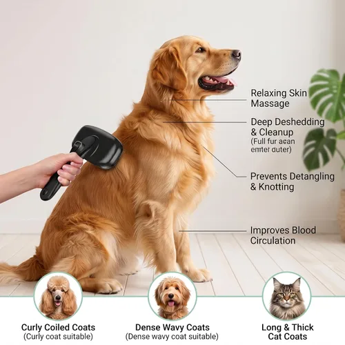 Vista 3 de Kit de 5 cepillos de aseo para perros, desprendimiento para gatos y perros de pelo largo Negro 5 piezas.