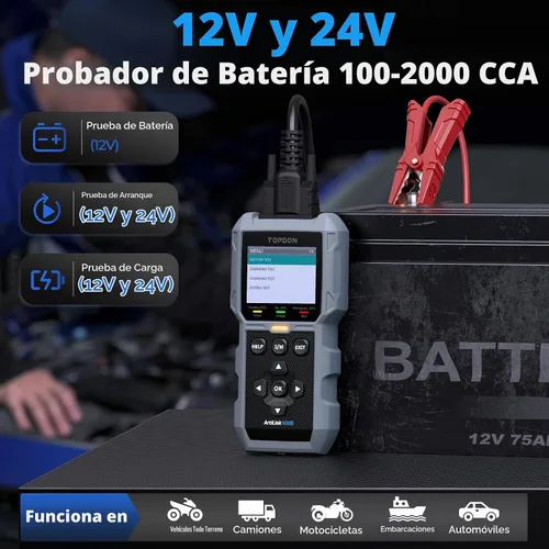 Vista 4 de TOPDON AL500B Escáner OBD2 Probador de Batería 2 en 1 Lector de Código, Diagnóstico OBDII Completo, Pruebas de Batería de 12V y Pruebas de Arranque