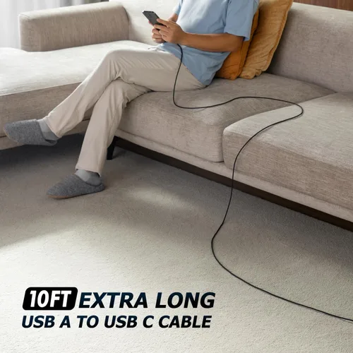 Vista 7 de Cable largo USB a USB C de 10 pies, paquete de 2 unidades, cable USB a USBC de carga rápida tipo C cargador trenzado para iPhone 17 Pro Max, 16/15