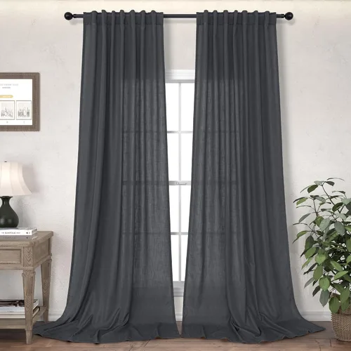 Vista 46 de DANCURTON Cortinas de lino para ventana, cocina moderna, dormitorio, ventanas pequeñas, 2 paneles con bolsillo con pestaña trasera, gruesas