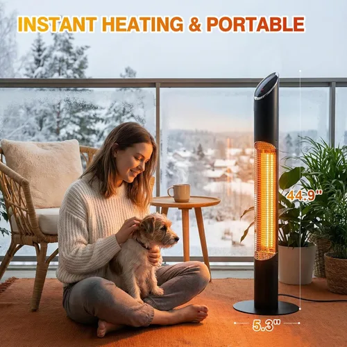 Vista 4 de Calentador eléctrico Outdoot independiente, calentador infrarrojo para exteriores e interiores, calentador de garaje eléctrico de 1500 W, control