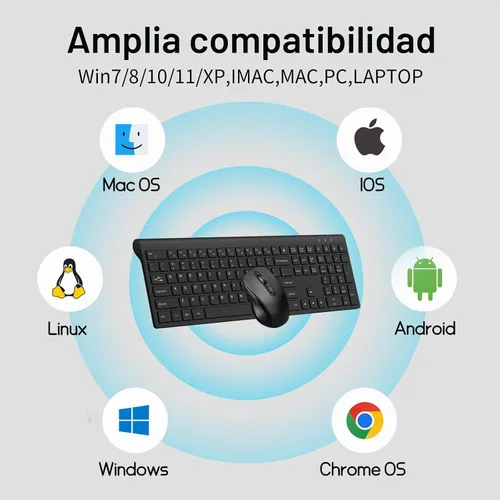 Vista 6 de Teclado y mouse inalámbricos, teclado delgado de tamaño completo con botón de calculadora, bloqueo Fn, mouse silencioso de computadora con botón
