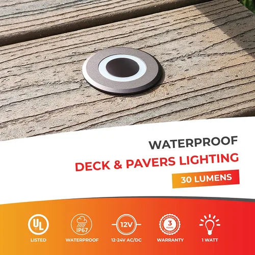 Vista 5 de LUMENGY Luz LED para pavimentadora y cubierta con efecto de luz de anillo patentado, 1 W, 12 V de bajo voltaje, IP67 impermeable, para cubiertas