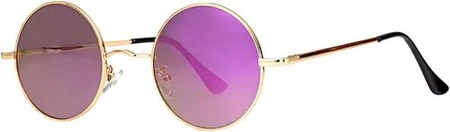 Vista 16 de Gleyemor Gafas de sol redondas polarizadas para hombres y mujeres, lentes 01 Oro/Rojo Claro