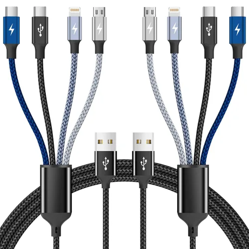 Vista 13 de 4 in 1 Multi Charging Cable, 2 Pack 6FT Charging Cords for Devices Nylon Braided USB C Car Charger Cable with Dual USB-C, IP & Micro Ports, Long