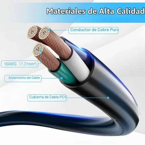 Vista 3 de Cable de extensión de alimentación corto, 16AWG/13A, ahorrador de toma, enchufe macho de 3 clavijas a enchufe hembra, cable de extensión