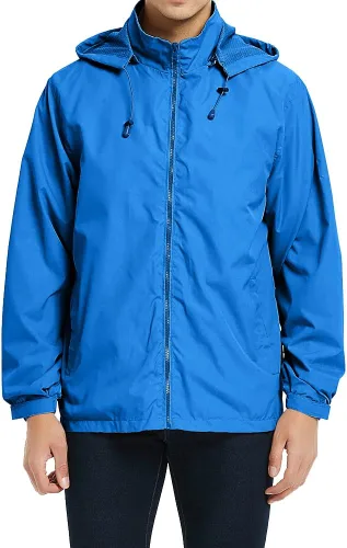 Vista 12 de Chaqueta impermeable cortavientos ligera para hombre con capucha extraíble