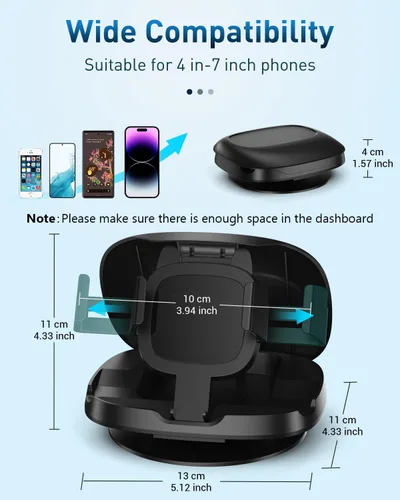 Vista 4 de Soporte de teléfono para automóvil, 360° giratorio para tablero de instrumentos horizontal y vertical, soporte de teléfono celular, lavable