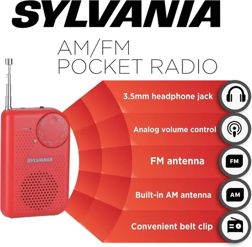 Vista 5 de Radio de bolsillo portátil AM/FM con bocina integrada, color azul N/A Rojo