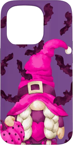 Vista 14 de Halloween Pink Pumpkin and Bat Decor with Cute Witch Gnome Case for iPhone 17