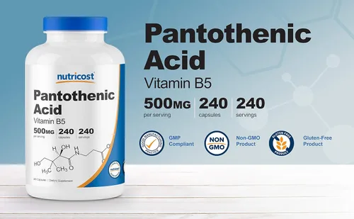 Vista 4 de Nutricost Ácido pantoténico (vitamina B5) 500 mg, 240 cápsulas (2 botellas)