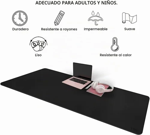 Vista 6 de Vyaaa Alfombrilla de escritorio de piel sintética de 63 x 24 pulgadas Negro