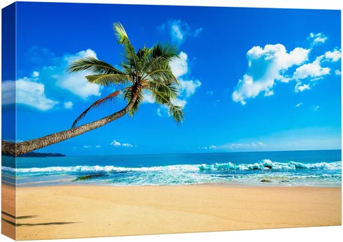 Vista 42 de wall26 - Lienzo decorativo para el hogar con aguas azules tropicales enmarcadas por palmeras, 12 x 18 pulgadas