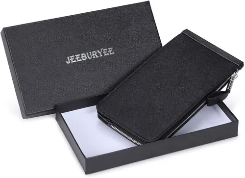 Vista 7 de JEEBURYEE Cartera larga con cremallera RFID de cuero genuino para mujer