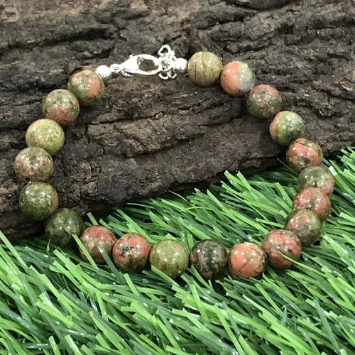 Vista 2 de Pulsera ajustable de cadena de plata con cuentas redondas de jaspe unakita natural AAA de 0.315 in de 7.5 a 8.5 pulgadas, pulsera con dijes, pulsera