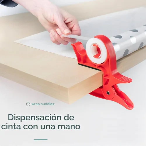 Vista 3 de Herramienta de envoltura de regalo de mesa Wrap Buddies con dispensador de cinta – Juego de 2 abrazaderas ajustables para papel de regalo