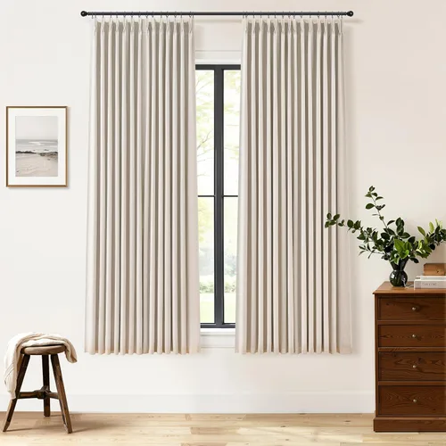 Vista 43 de Cortinas opacas plisadas de lino beige y blanco de 90 pulgadas de largo para dormitorio o sala de estar, juego de 2 paneles, oscurecimiento