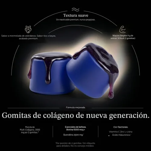 Vista 3 de Gomitas de péptido de colágeno para mujeres y hombres – Suplemento gomoso de colágeno para cabello sano, piel, uñas y huesos – ácido hialurónico