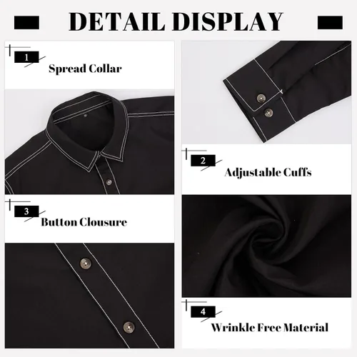 Vista 5 de Camisas de manga larga con botones para hombre, camisas de vestir sin arrugas, camisas de vestir regulares Oxford casuales de negocios a rayas