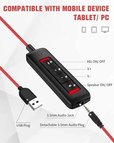 Vista 3 de NUBWO HW02 - Auriculares USB con micrófono con cancelación de ruido y control en línea, súper ligeros, ultra cómodos auriculares de computadora