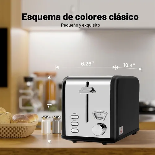Vista 7 de YSSOA Tostadora de 2 rebanadas con ranura extra ancha y bandeja extraíble para migas, 5 ajustes de tostado y 3 funciones Negro