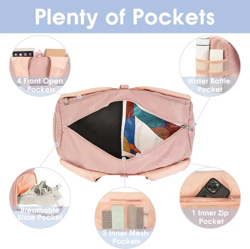 Vista 4 de sportsnew Bolsas de gimnasio de yoga para mujer con compartimento para zapatos, bolsillos de almacenamiento en seco húmedo y soporte ajustable