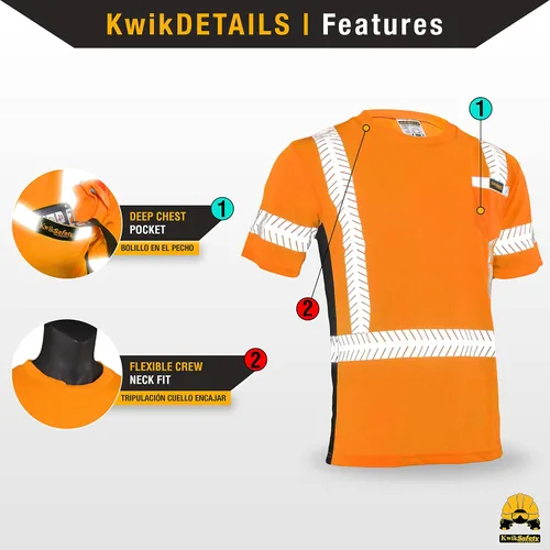 Vista 5 de KwikSafety - Charlotte, NC - Camisa de seguridad de manga corta para hombre renacentista [cinta reflectante de espina de pescado] Clase 2 ANSI OSHA