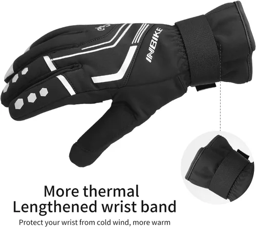 Vista 7 de INBIKE Guantes de ciclismo para hombres invierno a prueba de viento reflexivo almohadillas de gel térmico pantalla táctil