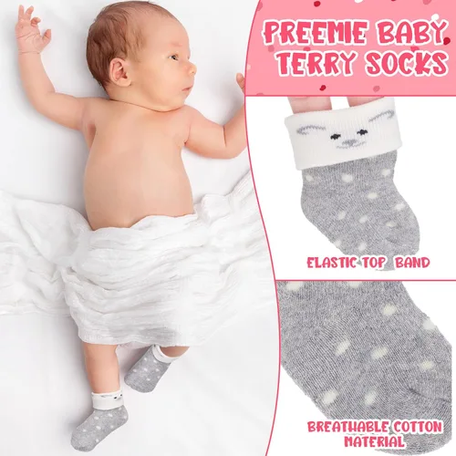 Vista 4 de Toulite 20 pares de calcetines prematuros de algodón prematuro calcetines de felpa para bebés prematuros calcetines de hospital recién nacido