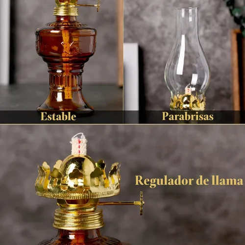 Vista 3 de 2 lámparas de aceite de cámara para uso en interiores, lámpara vintage de queroseno, linterna rústica de queroseno para huracán con mecha de fuego