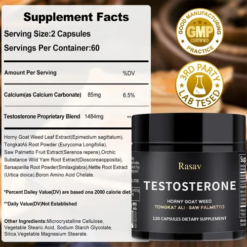 Vista 4 de Rasav Suplemento Horny Goat Weed y Tongkat Ali para hombres, suplemento de refuerzo de testosterona para hombres, suplementos potenciadores