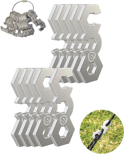 Vista 7 de NACETURE Tensor de cuerda de aleación de aluminio para tienda de campaña Guyline Cord Adjuster para acampar, senderismo, mochilero