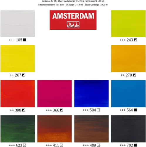 Vista 5 de Amsterdam Juego de pintura acrílica serie estándar, juego de paisaje (tubos de 12 x 0.7 fl oz), mezcla de colores, perfecto para pinturas de paisajes
