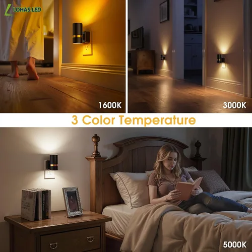 Vista 5 de L LOHAS LED Night Lights Plug into Wall 3CCT 2 Pack Amber/3000k/5000K Color Change Night Light with Dusk to Dawn Sensor, 5 Level Dimmable, Plug in