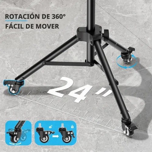 Vista 6 de Soporte para proyector con ruedas, trípode para laptop de 29 a 69 pulgadas con bandeja para mouse, soportes de DJ de altura ajustable con soporte