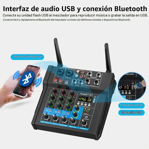 Vista 8 de Aveek - Mezclador de audio amplificador de 150 W x2, 4 canales con 2 micrófonos inalámbricos