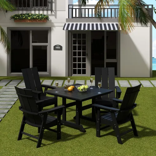 Vista 2 de HDPE Shoreside Modern Curveback Adirondack Silla de comedor, color negro