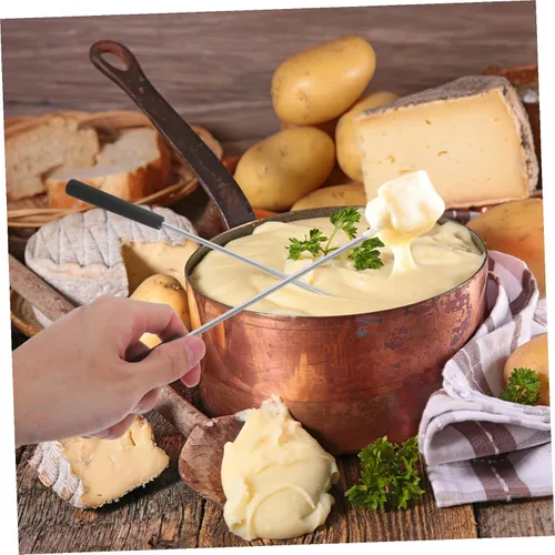Vista 5 de STOBAZA 12 tenedores de fondue de acero inoxidable de 10.2 pulgadas, palitos de fondue de queso, utensilios de cocina, tenedores de alimentos