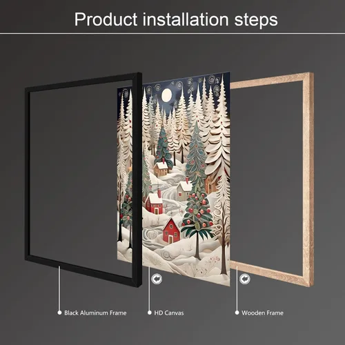 Vista 6 de uoyien Arte de pared vintage de Navidad, impresiones de pintura en lienzo, regalos de Navidad para niños, arte de pared estético de casa de campo