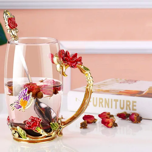 Vista 6 de Taza de té de flor, taza de té, taza de café de vidrio