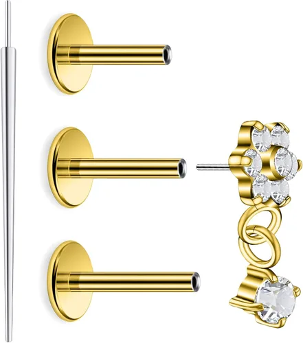 Vista 14 de 20G 18G 16G Astm F136 Titanio Sin Rosca Parte Trasera Plana Aretes Tragus Hélice Concha Joyería de Piercing Nariz Labio Anillos Hélice Frontal