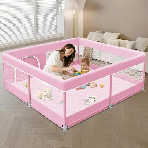 Vista 13 de XVISHX Corralito para bebés de 50 x 50 pulgadas, corralito para bebés y niños pequeños, corralito de juegos para interiores y exteriores, con tela