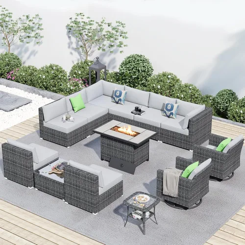 Vista 49 de HOOOWOOO Patio Sectional Furniture Set,2 Piece Couch Set with 2 Matching Armless Chairs(Beige)
