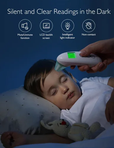 Vista 8 de Momcozy Termómetro de frente y oído sin contacto, termómetro digital infrarrojo para adultos y niños, con modo para niños, función de alarma