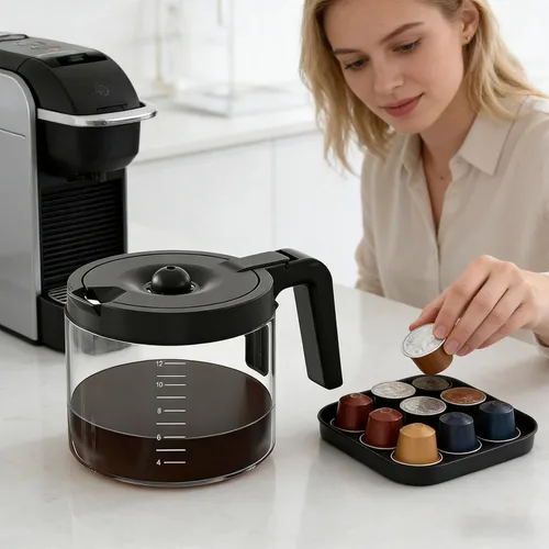Vista 4 de 12 Cup Capacity Glass Coffee Container Replacement for Brewing Unit Second Gen K5600 Models Large Entry Design Compatible Coffee Container