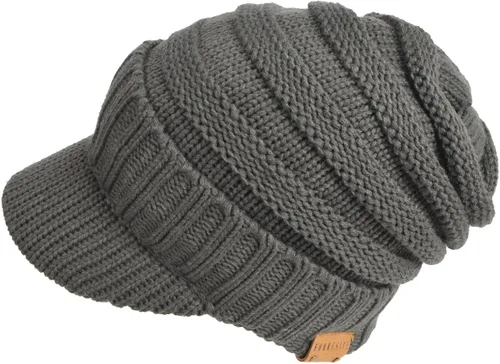 Vista 2 de Gorro de punto con forro polar grueso para hombre y mujer, con visera