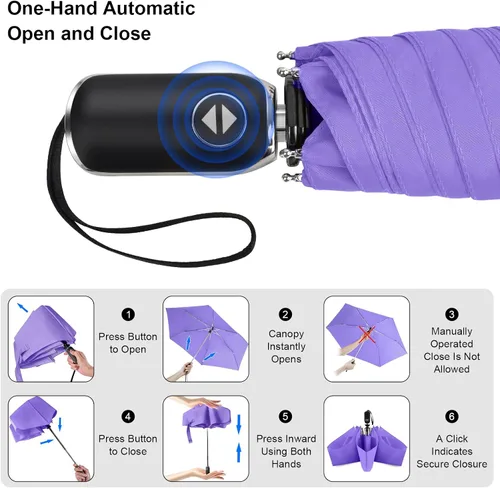 Vista 63 de LEAGERA Paraguas de viaje compacto para bolso, mango plano, impermeable para lluvia ligera