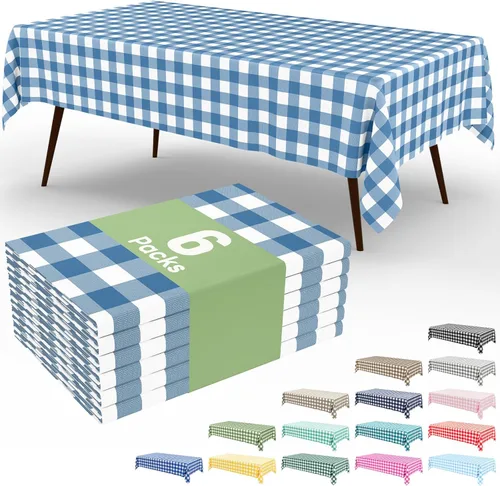 Vista 49 de Smiry Paquete de 3 Manteles Desechables de Cuadros Gingham Color Caqui - 54" x 72" Mantel de Plástico de Servicio Pesado, Cubiertas de Mesa